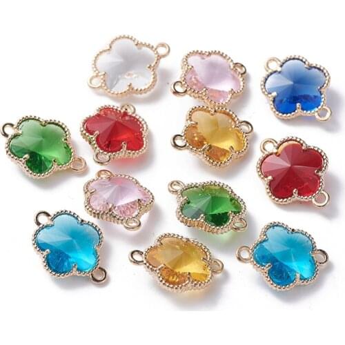 50pcs Flower Glass Links for jewelry making DIY Connectors Accessories with Environmental Alloy Open Back Berzel Findings