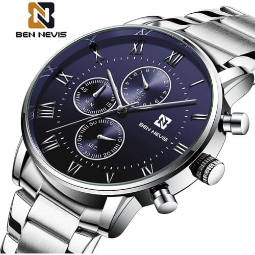 BENNEVIS Men Watch Top Brand Luxury Sports Quartz Mens Watches Steel Waterproof Chronograph Wristwatch Men Relogio Masculino