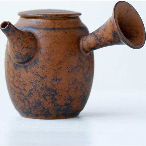 Side Handle Pot Japanese Style Handmade Ceramic Kung Fu Tea Set Tea Pot Tea Making Device Stoneware Small Number Kiln Baked Side