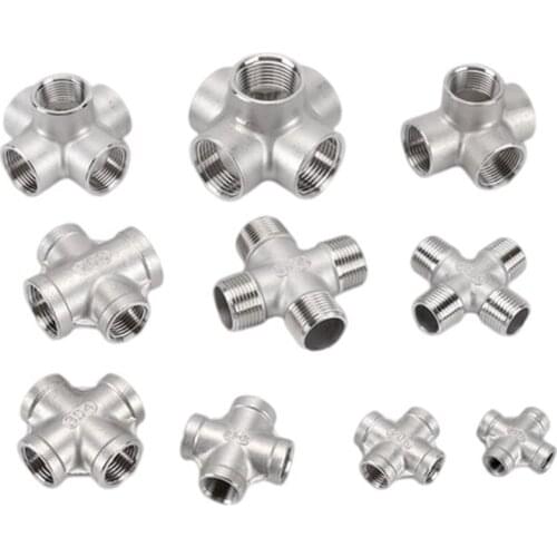 304 stainless steel four way joint 1/8 1/4 3/8 1/2 3/4 internal and external thread water pipe five way internal thread fittings