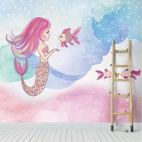 Beibehang custom Mermaid cartoon underwater world photo mural wallpaper childrens room boy girl bedroom murals wall covering