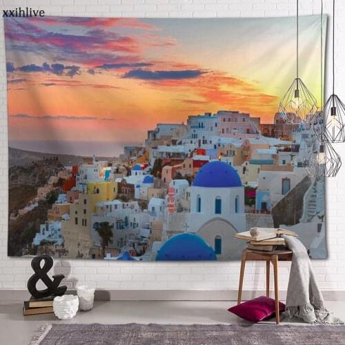 Greece Building Tapestry Customizable Bohemian Wall Hanging Room Carpet HD Tapestries Art Home Decoration Accessories 100x150cm