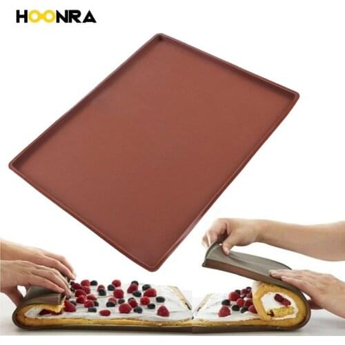 HOONRA Brown Non-stick Swiss Roll Cake Baking Mat Silicone Oven Mat Pizza Baking Pan Oven Liner Pad For Pizza Bakeware
