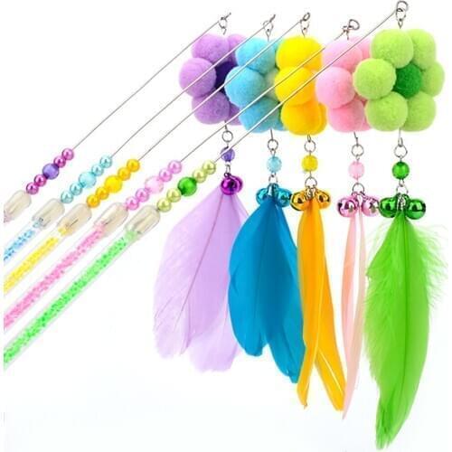Cat Toys Feather Cat Wand Flower Pom Pom Bell Kitten Cat Teaser Interactive Toy Pet Wand Toy for Cats Pet Products