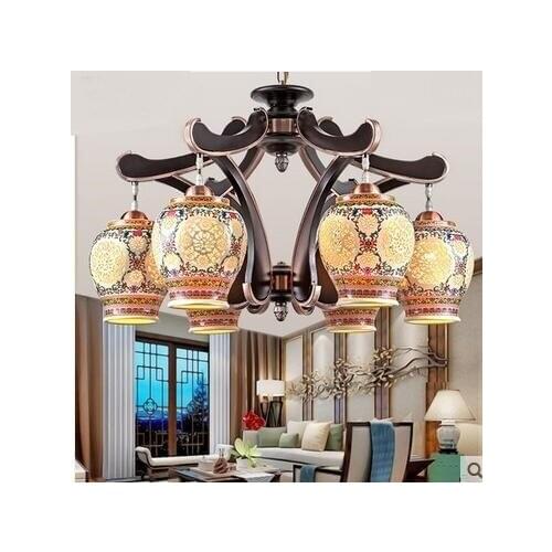 Ceramic Pendant Lights Chinese antique living room teahouse solid wood retro hotel engineering hall club light Pendant LO7307