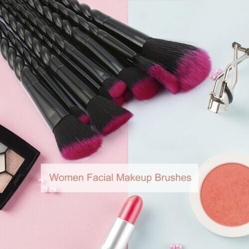 10PCS/SET Purple Spiral Design Plastic Handle Beauty Makeup Brushes Cosmetic Foundation Powder Blush Make Up Brush Holder Tool