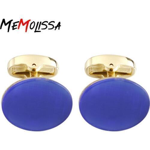 MeMolissa Classic Opal Cuff links Luxury Navy Blue Stone Cufflinks for Men High Quality Wedding/Party/Business Gift