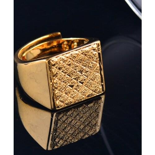 SINLEERY Luxurious Wide Free Size Pure Copper Rings Yellow Gold Color Geometric Patterns Rings For Men Fashion Jewelry JZ630 SSI