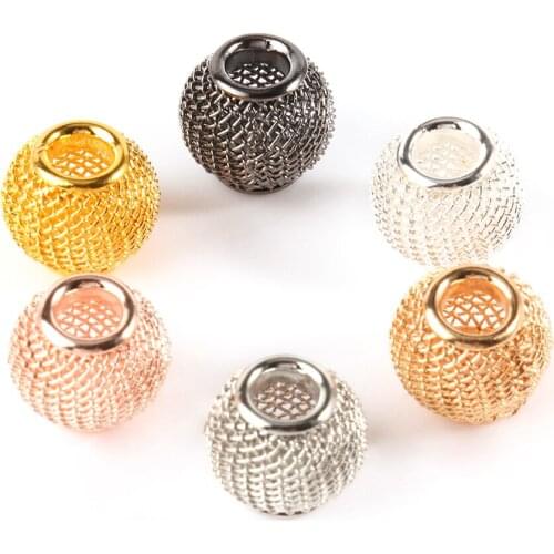 Round Ball 11x12mm 10/20/30pcs Mesh Net Spacer Metal Beads big hole for DIY European charms Bracelet Jewerlry findings