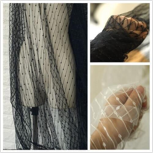 150cm Wide Jaquard Dot Raindrop White Mesh Lace Fabric For Girls' Tulle Dress Wedding Garment Sewing Decorative Black Net Fabric