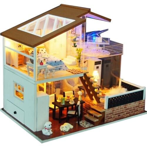 Doll house Furniture Wooden Miniature DIY Kit with Dust Cover Music Box Assemble Crafts Toy Best Birthday Gift For Children Girl