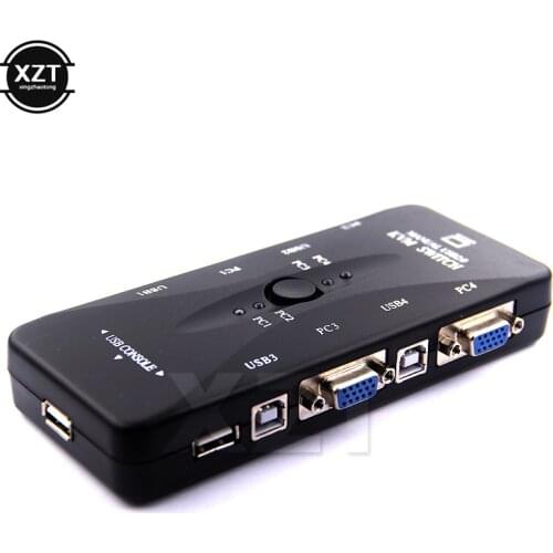 1PCS USB2.0 KVM 4 Ports Selector VGA Print Auto VGA/SVGA Print Auto manual Switch Moniter Box Adapter computer switching