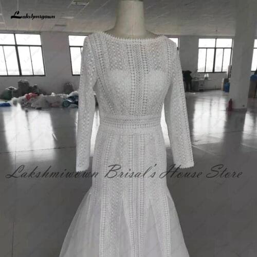 Lakshmigown Hippie Chic Mermaid Wedding Dress 2020 Vintage Lace Long Sleeve Bridal Dress Sexy Women Receipt Dresses Open Back