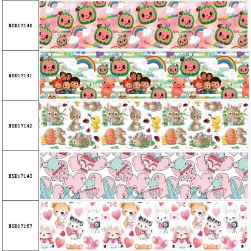 HSDCraft Free Shipping 10 Yards Cocomelon Printed Grosgrain Ribbon for Hair Bows DIY Handmade Crafts Accessories 75MM 38 MM