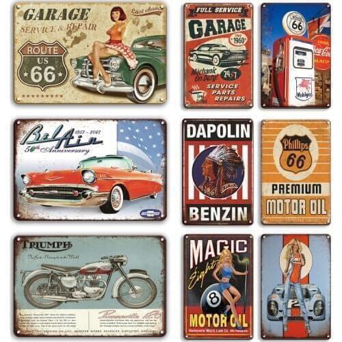 Gulf Metal Tin Sign Walls Stickers Decor Vintage Garage Decor Route US 66 Metal Poster Plates Retro Garage Man Cave Home Decor
