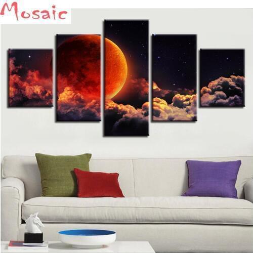 5pcs diamond mosaic moon eclipse painting square Rubiks Cube rhinestones pictures embroidery diamond painting cross-stitch kits