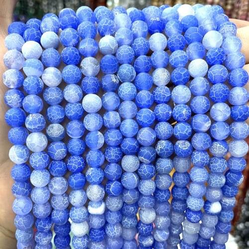 Natural Frost Cracked Blue Crab Agates Round Loose Beads For Jewelry Making DIY Bracelets Necklaces Material 4/6/8/10/12mm