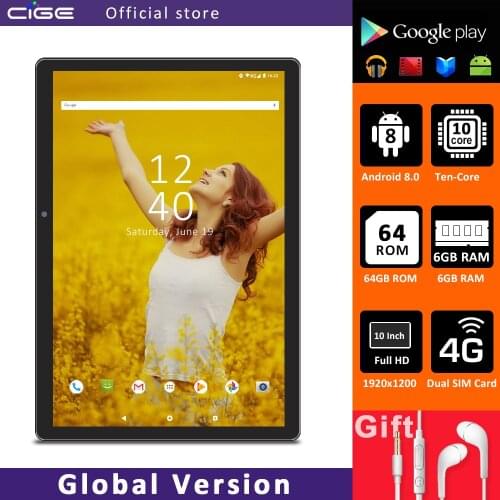 CIGE N9 Tablet PC 10 Inch 1920x1200 IPS FHD 6GB RAM 64GB ROM Android 8.0 Tablets 4G Lte Phone Call Dual Wifi 5G Google Play 10.1