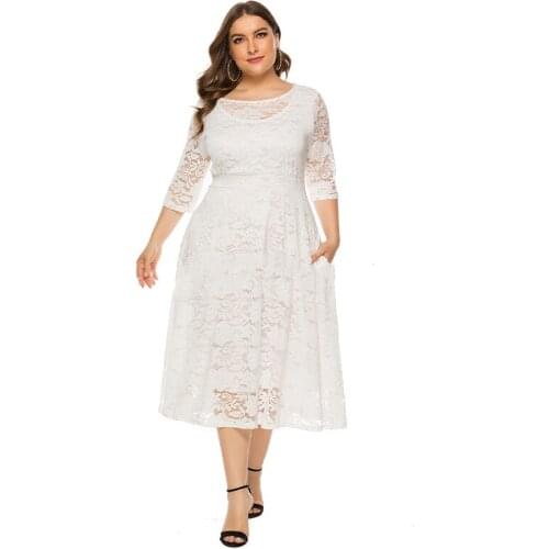 Prom Dress O-Neck Elegant A-Line Floral Print Knee-Length Simple Empire Half Sleeves New Plus Size Formal Gowns For Women D904