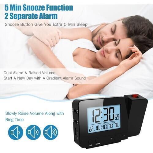 Projection Alarm Clock for Bedroom with Thermometer Hygrometer Digital Clock Project Ceiling Clock Dimmable LED Electronic Clock