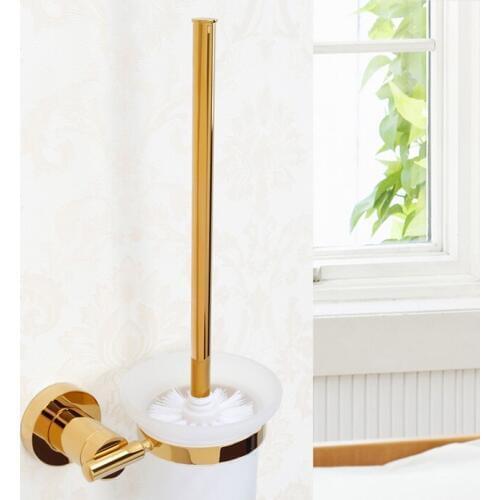 Luxury Wall Mount Bathroom Ti-PVD Gold Finish Solid Brass Toilet Brush Holder