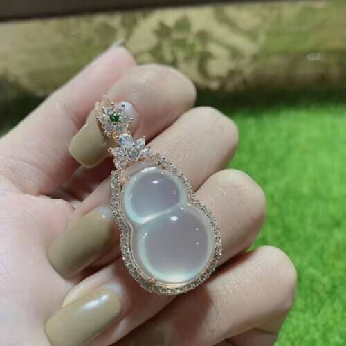 Natural gourd shape green jade pendant ring earring with 925 sterling silver set jade pendant jade ring jade set rose gold