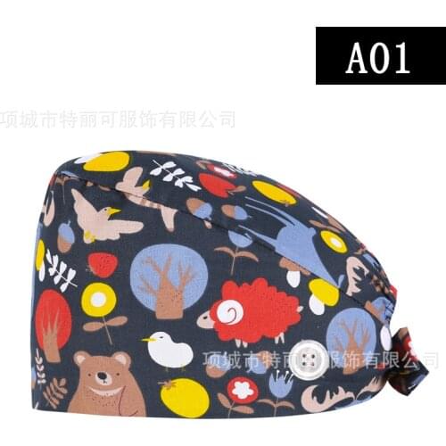 Cotton surgical cap Add button sweat towels Nurse cap Hair cap Doctor cap Turban hat gourd cap