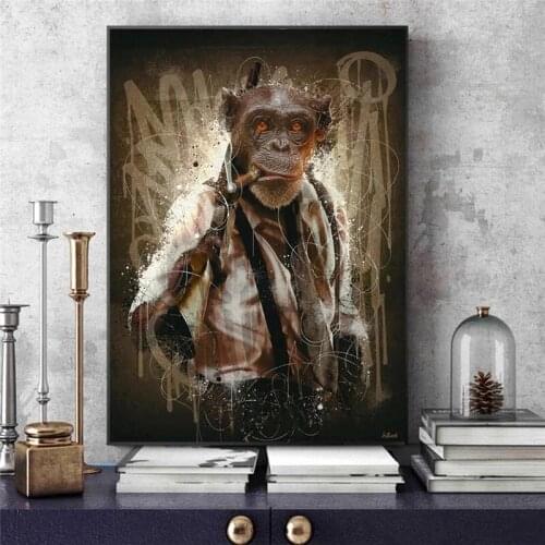 Modern Graffiti Art Monkey Smoking Cigar Animlas Posters and Prints Canvas Paintings Wall Art Pictures for Living Room Decor Fr