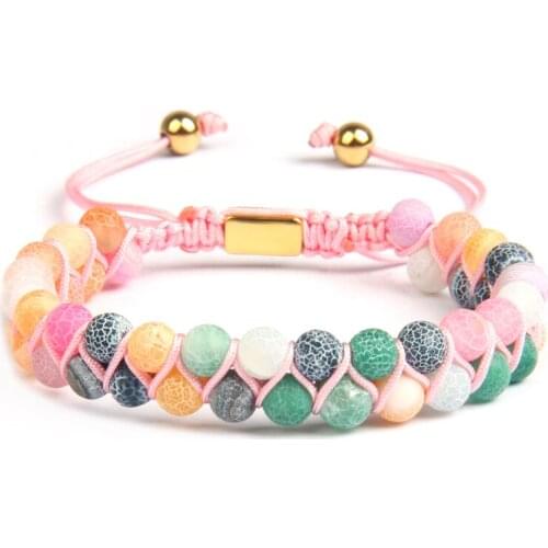 Trendy New Chakras Double Beaded Macrame Bracelet 6mm Natural Weathering Stone Beads Top Quality Rope Chain Unisex Jewelry