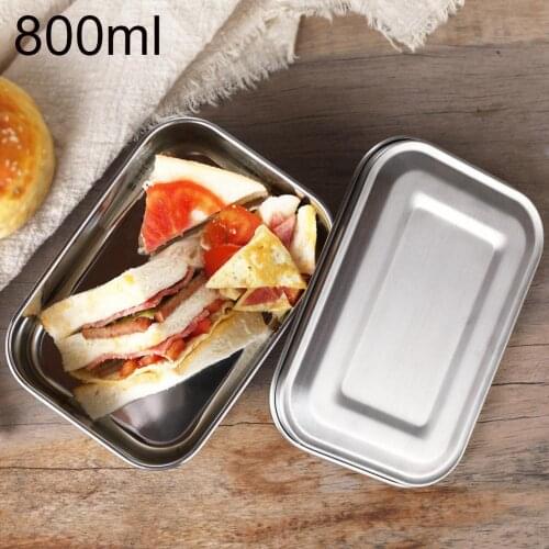 800ml Thickened Square Lunch Box Stainless Steel Student Food Container Leak-Proof Bento Lunch Box For Kids Food Container