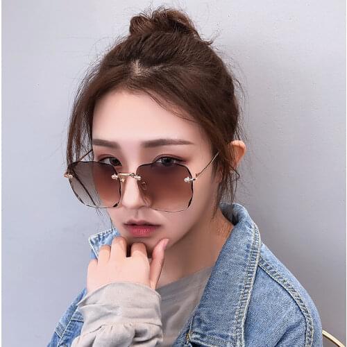 High Qulity Womens Rimless Square Sunglasses Metal 2020 Chic Shades Fashion Luxury Sexy Sunglasses Female Ladies Purple Eyewear