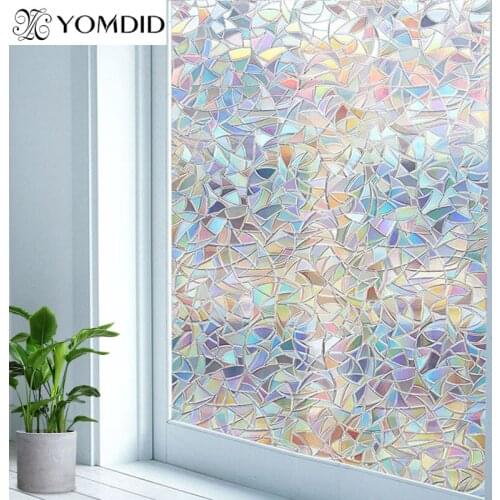YOMDID 3D Rainbow Effect Window Films Privacy Decorative Film Anti-UV Non-Adhesive Static Cling Glass Sticker for Home Kitchen