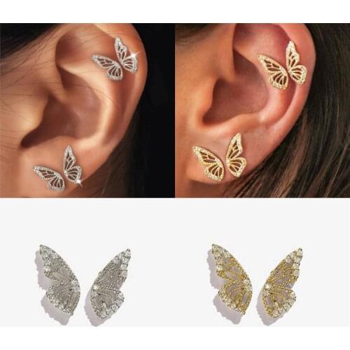 Korean Style 18K Gold Filled CZ Butterfly Wing Earrings For Women Cute Small Stud Earrings