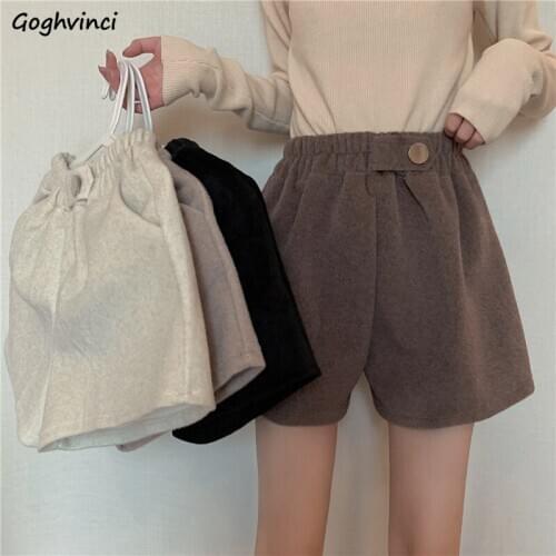 Women Shorts Elastic High Waist Loose Wide Leg Slim Solid Simple Korean Fashion Style All-match Students Casual Office Lady New