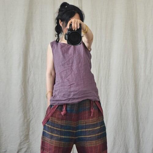 Women Loose Summer Solid Color Ramie Tanks Tops Ladies Vintage Thin Vintage Ramie Tanktops Female 2021 Sleeveless Tops