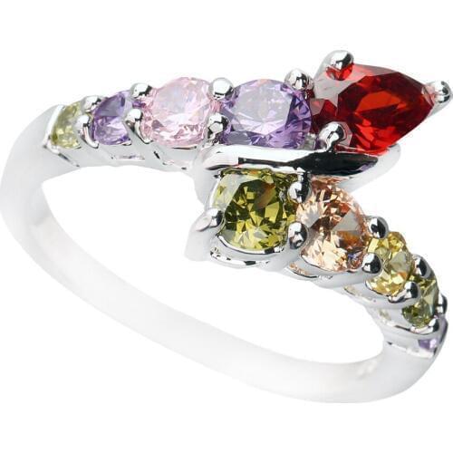 Luxurious Multi-Color MultiGem 4*6mm Semi-precious Stone Silver cool for women Ring Q1121