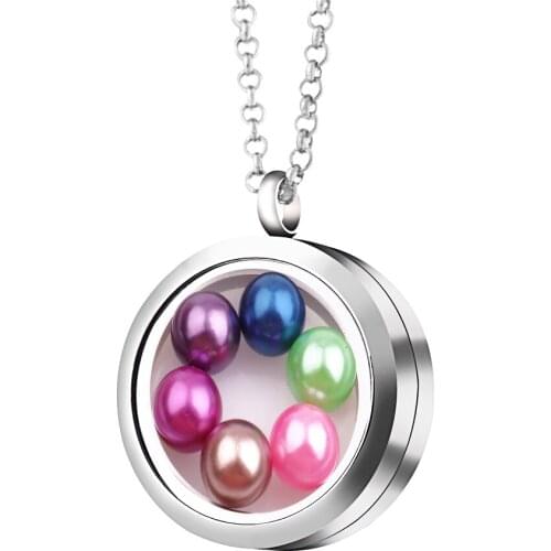 10pcs/lot 30mm Stainless Steel Glass Living Memory Floating Women Chain Locket Necklaces Fit 8mm Pearl Charms Jewelry