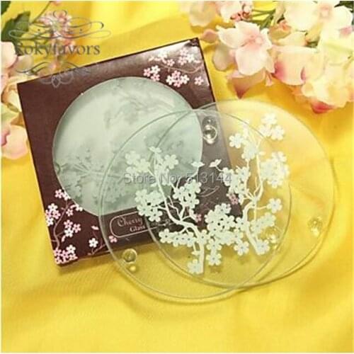 FREE SHIPIING 100PCS Cherry Blossom Glass Coasters Party Favors Wedding Favors Party Decoration Gifts Bridal Shower