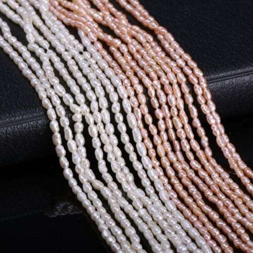 Natural Freshwater Cultured Pearls Beads Rice Shape 100% Natural Pearls for Jewelry Making DIY Strand 13 Inches Size 2-2.5mm