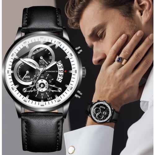 New Men Watch Fashion Luxury Leather Strap Calendar Quartz Sport Watch Mens Clock Professional Leisure Watch relogio masculino