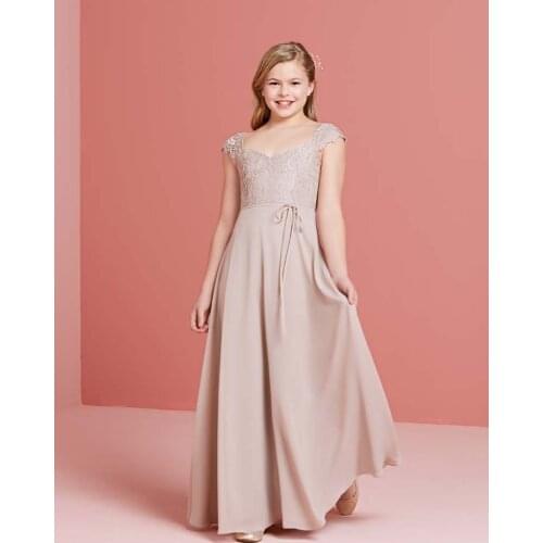 Elegant Cheap Junior Bridesmaid Dresses Under 50 A-line Sweetheart Floor Length Lace Chiffon Long Wedding Party Dresses