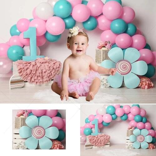 Photography Backdrops Girl 1st Birthday Background Pastel Balloon Flowers Baby Shower Cake Smash Decorations Portrait Photocall