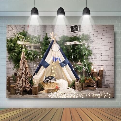 Christmas Tree Photography Backdrops Wooden Floor Fireplace Stairs Photographic Background Brick Wall Decoration Photocall