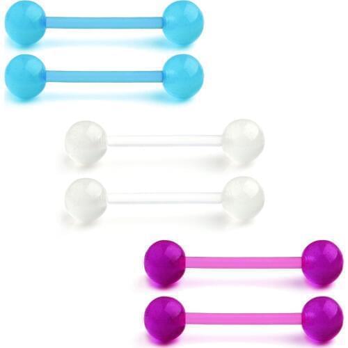 JFORYOU 14G 16mm Glow In The Dark Tongue Piercing Nipple Rings Retainer Nipple Piercing Straight Barbell Flexible Acrylic Barb