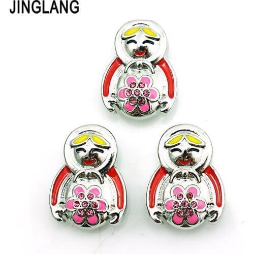 JINGLANG Fashion 18mm Snap Buttons Pink Rhinestone Peoples Metal Clasp Jewellery DIY Interchange Jewelry Accessories