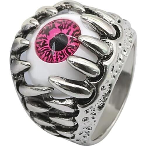 Punk Gothic Evil Eye Ring For Men Boys Retro Vintage Claw Skull Teeth Metal Male Rings Hip Hop Cool Party Jewelry Gifts Anillos