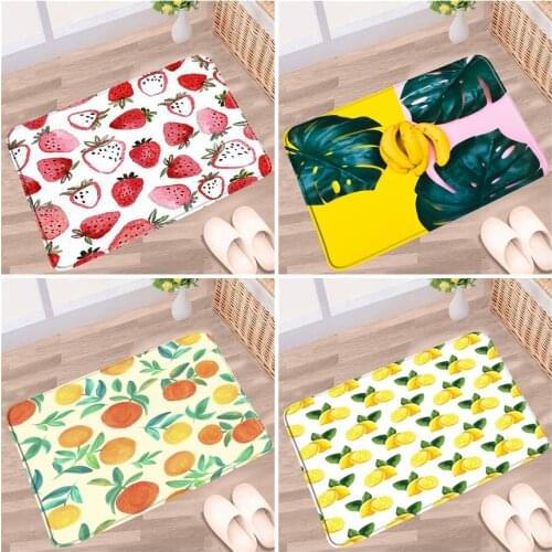 Summer Tropical Fruit Bathroom Mat Strawberry Banana Orange Lemon Pineapple Flamingo Monstera Non-Slip Rugs Bath Kitchen Carpet