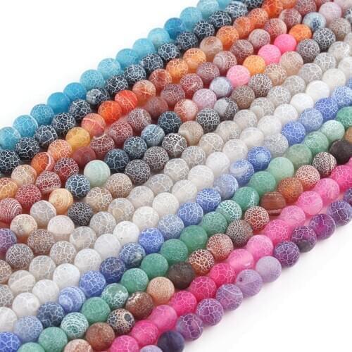 6/8/10mm Natural Frost Agates Multicolor Cracked Veins Onyx Round Loose Beads for Jewellery Making Diy Bracelet 15