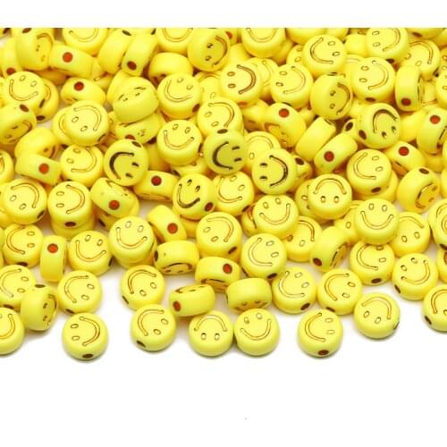 Round 4x7mm Yellow Smile Acrylic Beads 100-500pcs Loose Spacer Beads For Jewelry Making DIY Necklace Bracelet Accessories