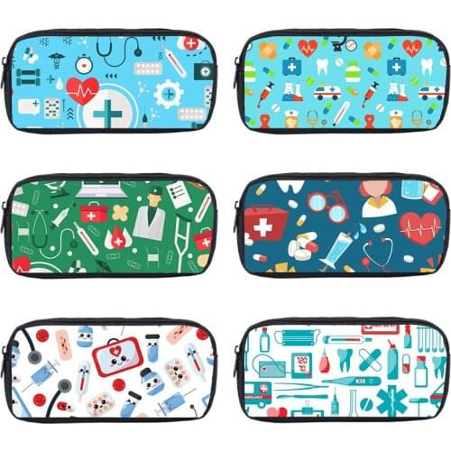 Nurse Doctor ECG 3D Print Cosmetic Case Children Pencil Bag Women Makeup Bags Girls School Pencil Box Kids Stationary Bag Gift